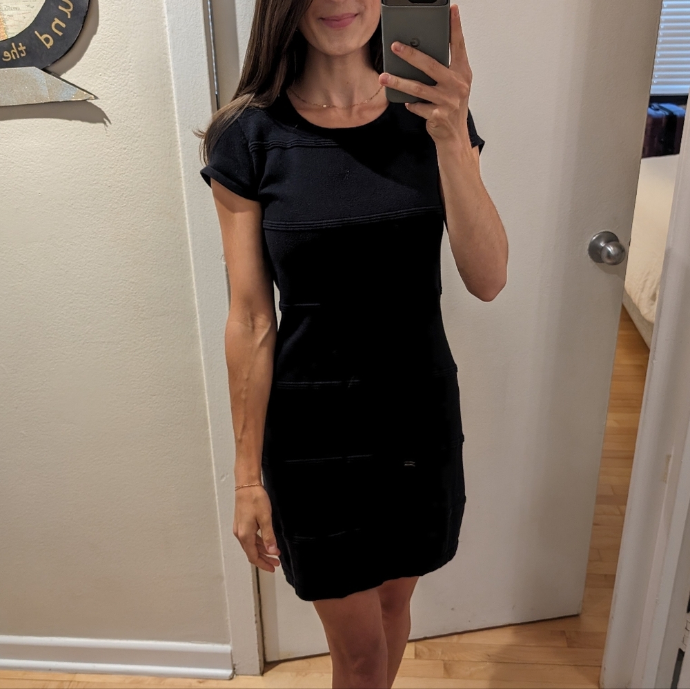 Navy Blue Mini Cap Sleeve Sweater Dress